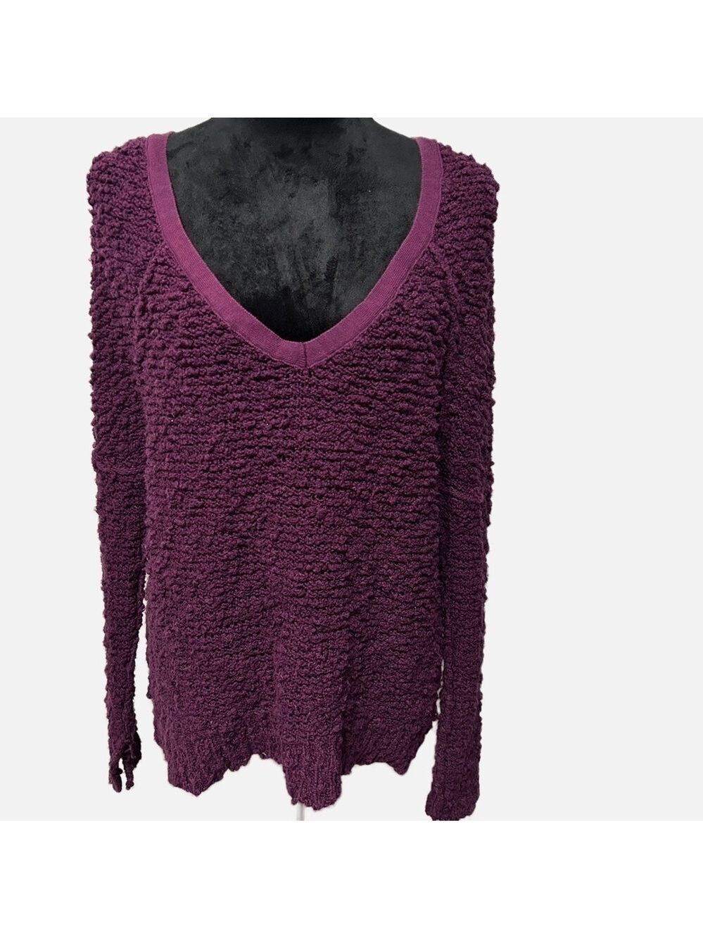 Free People Women’s Sweater Knit 100% Cotton Textured Drop Sleeves Sz S Purple